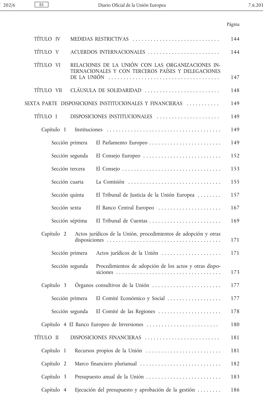 Tabla del texto oficial (pág. 6)